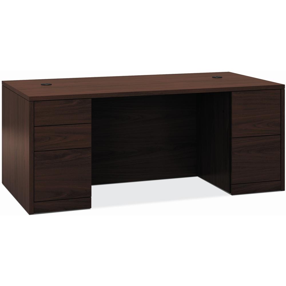 Image of Hon 10500 H105890 Pedestal Desk - 72" X 36" X 29.5" - 5 X Box, File Drawer(S) - Double Pedestal - Flat Edge - Finish: Mahogany