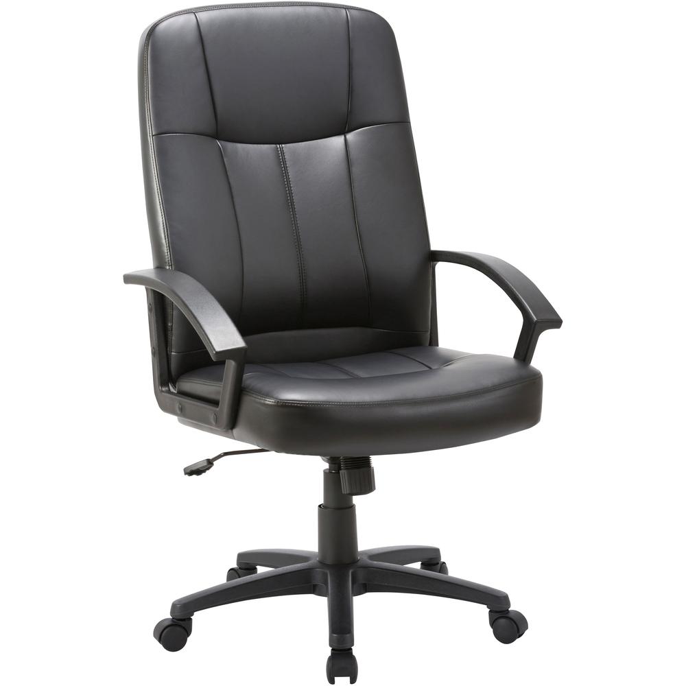 Image of Lorell Chadwick Executive Leather High-Back Chair - Black Leather Seat - Black Frame - 5-Star Base - Black - 1 Each