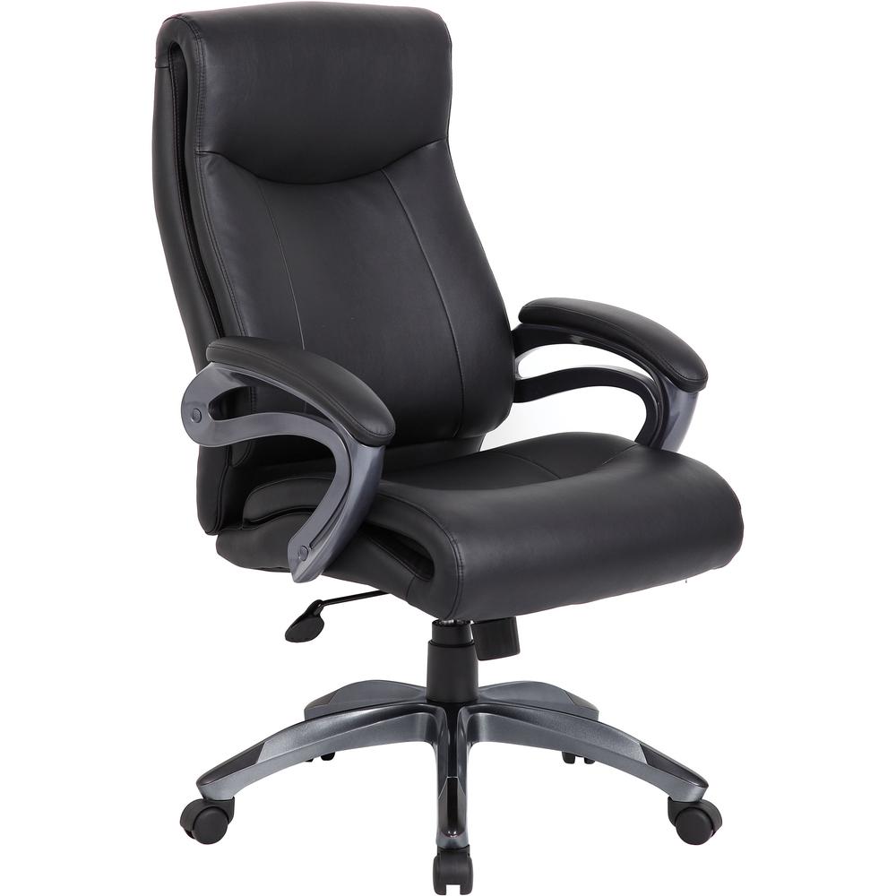 Image of Lorell High Back Executive Chair - Black Leather Seat - 5-Star Base - 1 Each