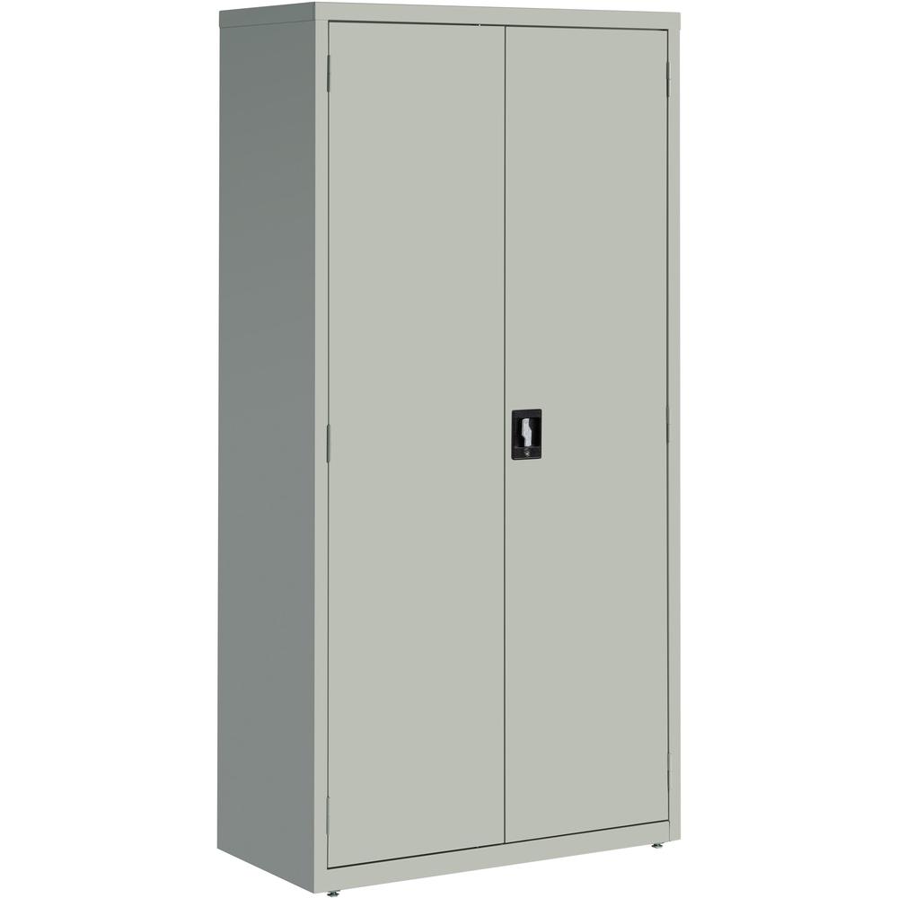 Lorell Fortress Storage Cabinet - 36" x 18" x 72" - 5 Shelves - Locking Handle, Hinged Door - Light Gray - Powder Coated Steel - Recycled