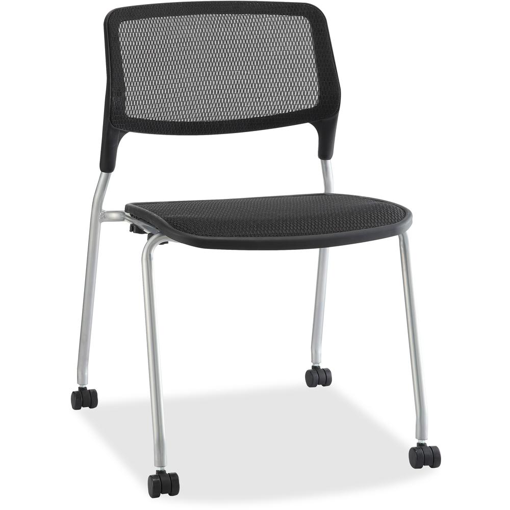 Lorell Stackable Guest Chairs - Black Seat/Back - Powder Coated Metal Frame - 2/Carton