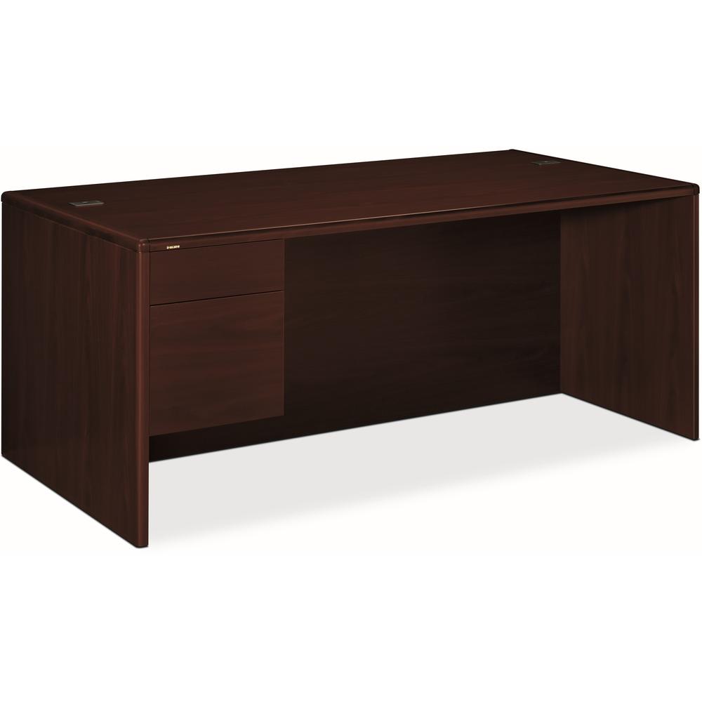 Image of Hon 10700 H10786L Pedestal Credenza - 72" X 36" X 29.5" - 2 X Box, File Drawer(S)Left Side - Waterfall Edge - Finish: Mahogany