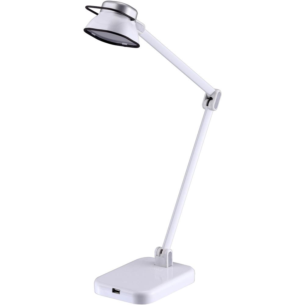 Bostitch Elate Dual Arm LED Desk Lamp - USB Charging, Adjustable Arm, Adjustable Brightness - White