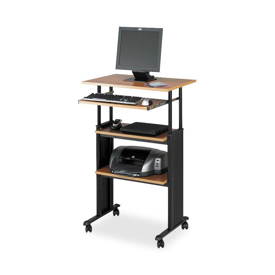 Image of Safco Muv Stand-Up Adjustable Height Desk - Rectangle Top - Assembly Required - Medium Oak - Steel, Polyvinyl Chloride (Pvc)