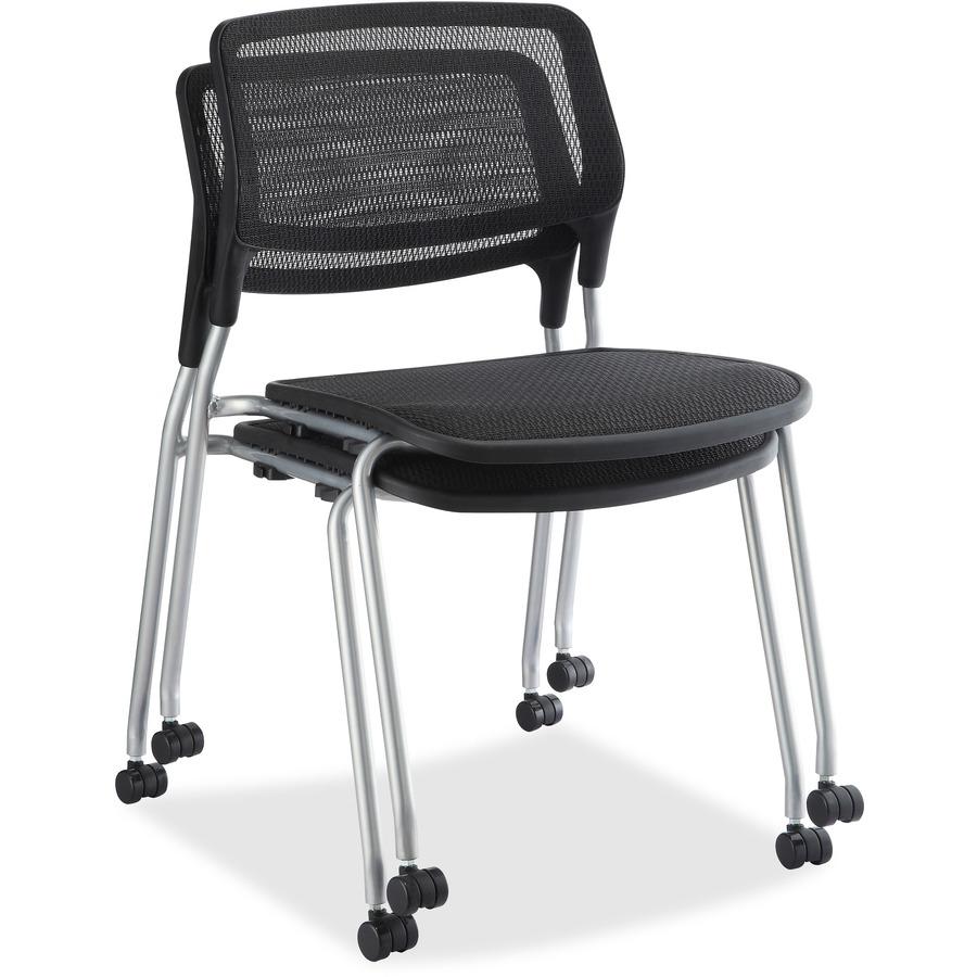 Lorell Stackable Guest Chairs - Black Seat/Back - Powder Coated Metal Frame - 2/Carton