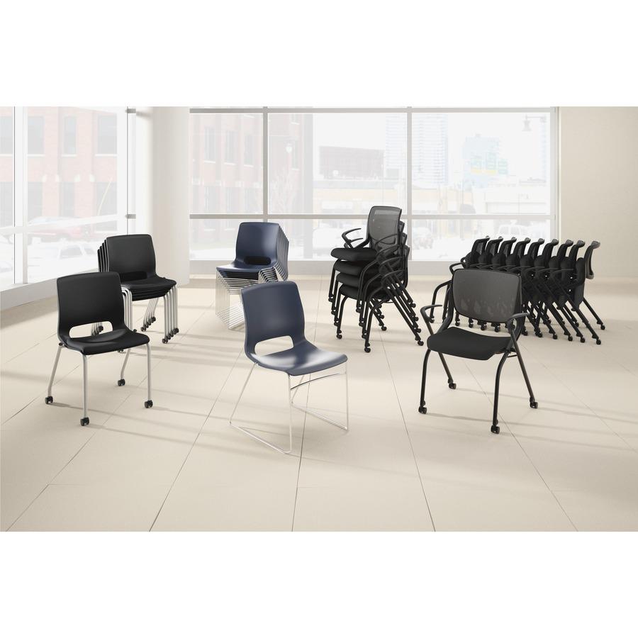 HON Motivate Chair - Black Fabric Seat, Black Plastic Back - Platinum Metallic Frame - Onyx Black