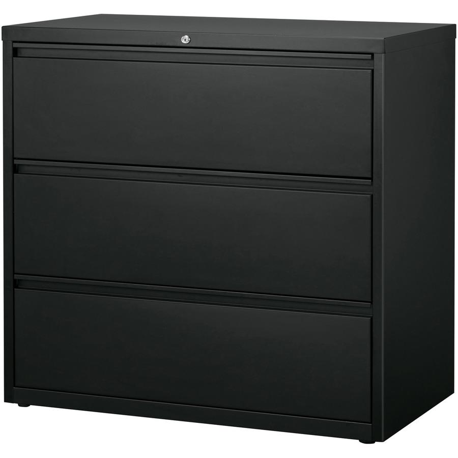 Lorell Charcoal Lateral File Drawer - 42" x 18.8" x 40.1" - 3 Drawers - A4, Legal, Letter - Anti-tip, Security Lock