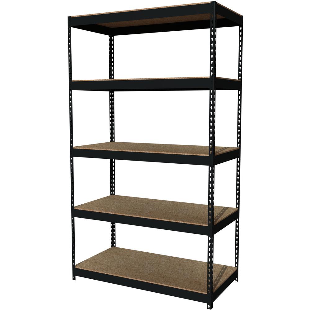Lorell Riveted Steel Shelving - 5 Compartments - 84" H x 48" W x 24" D - Heavy Duty - Rust Resistant - 28% Recycled - Black - Steel - 1 Each