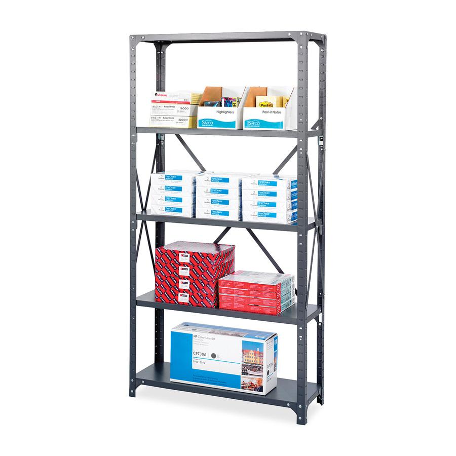 Safco Shelf Kit - 36" x 24" x 75" - 5 Shelves - 3500 lb Load Capacity - Dark Gray - Powder Coated Steel - Assembly Required