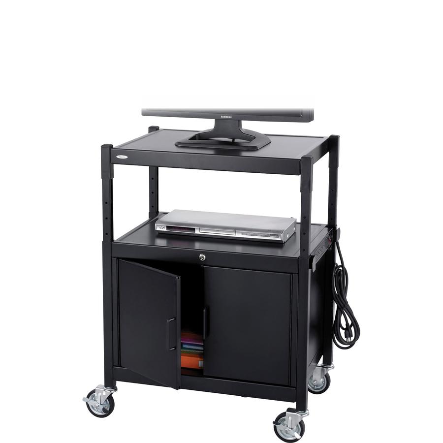Safco Steel AV Carts - 20" Screen Support - 120 lb Load Capacity - 3 Shelves - 42" H x 26.8" W x 20.5" D - Floor Stand - Powder Coated - Black