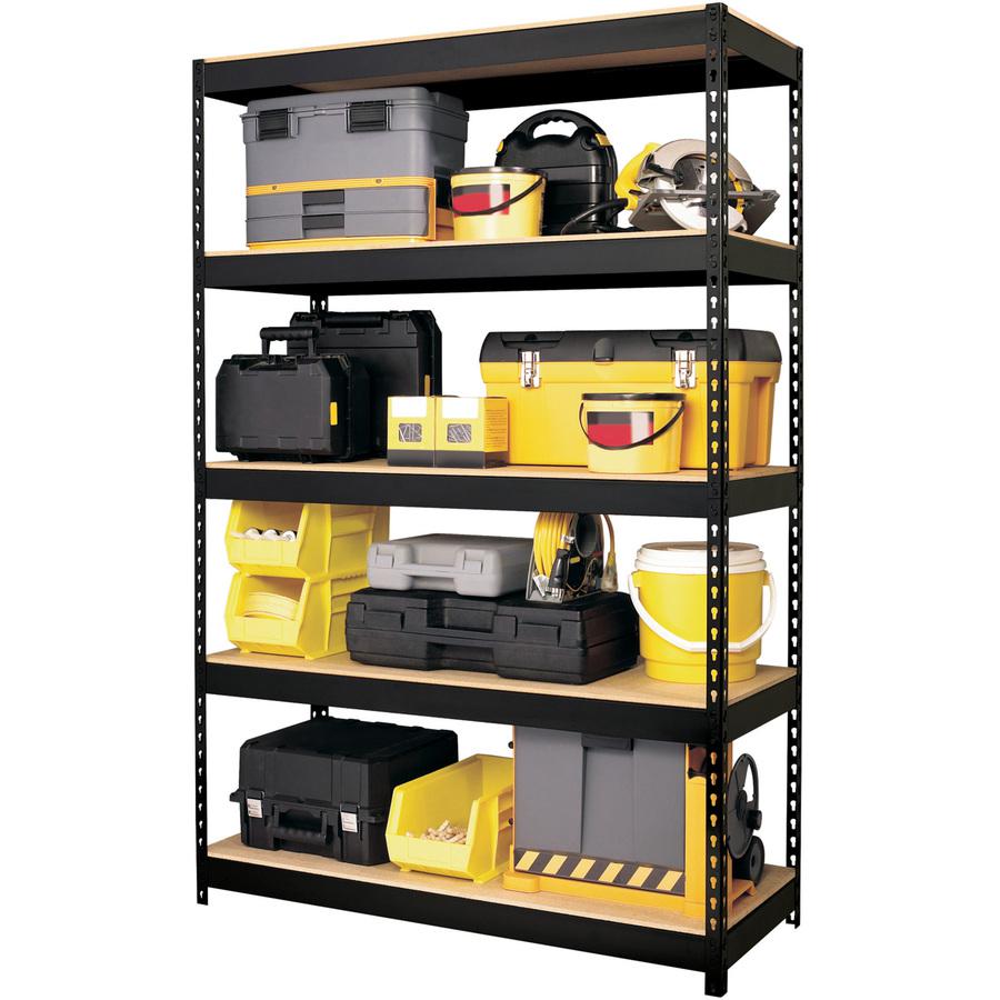 Lorell Riveted Steel Shelving - 5 Compartments - 72" H x 48" W x 18" D - Heavy Duty - Rust Resistant - 28% Recycled - Black - Steel - 1 Each