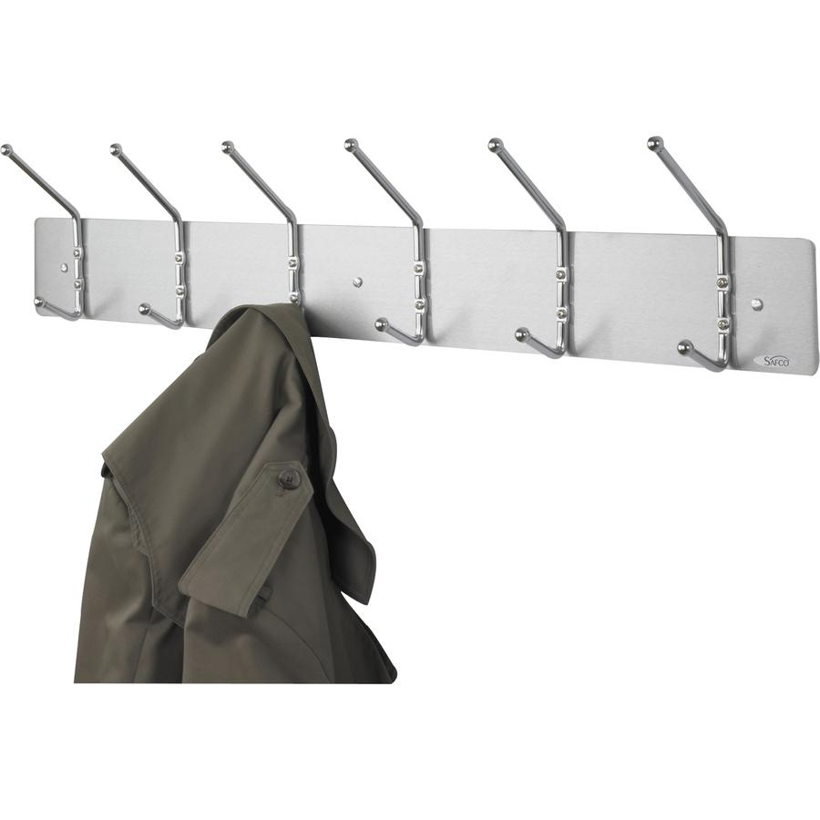 Safco Steel Coat Hooks - 6 Hooks - 10 lb Capacity - Silver