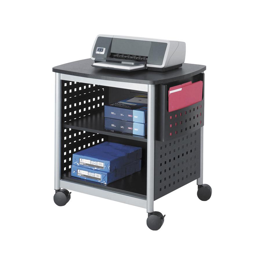 Safco Scoot Desk Side Hole Pattern Printer Stand - 200 Lb Load Capacity - 3 X Shelf(Ves) - 26.5" Height X 26.5" Width X 20.5" Depth - Floor - Laminate, Powder Coated - Steel - Black, Silver