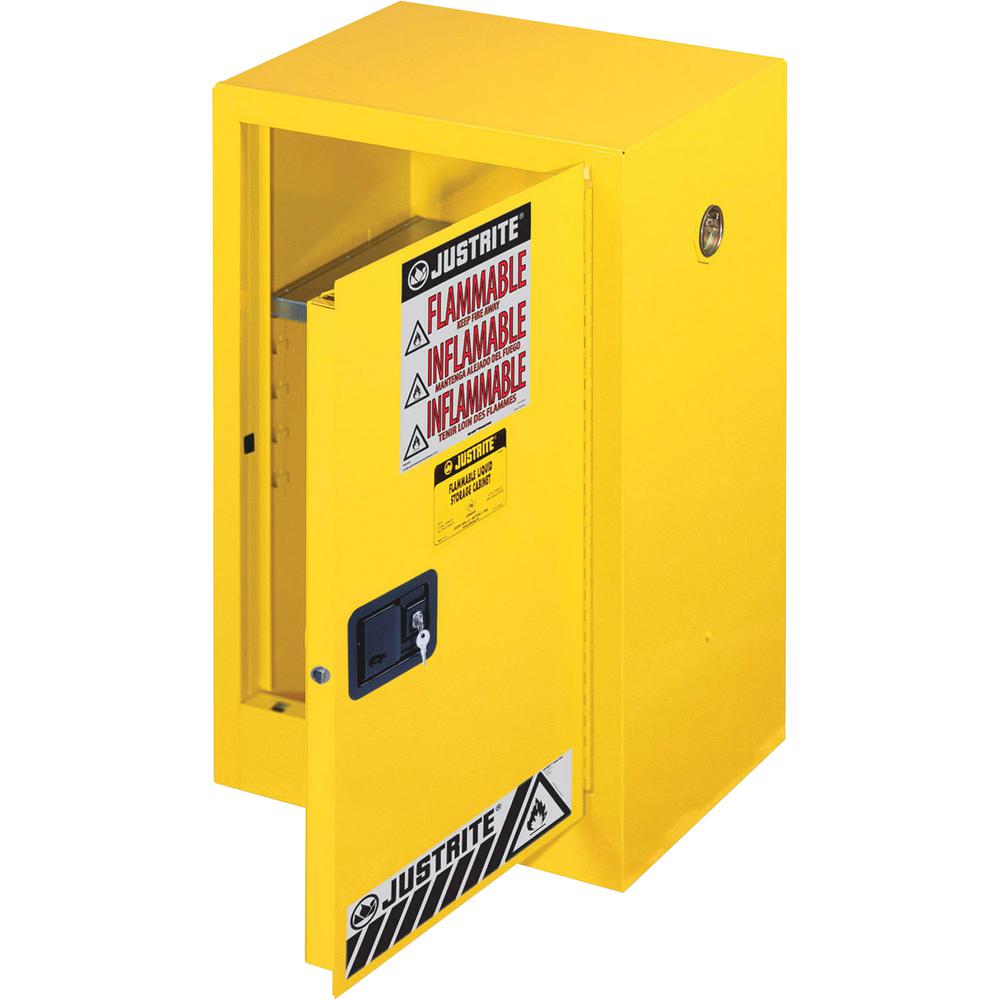 Justrite Flammable Liquid Cabinet - 18" x 23.3" x 35" - 1 Shelf - 1 Front Open Door - Yellow