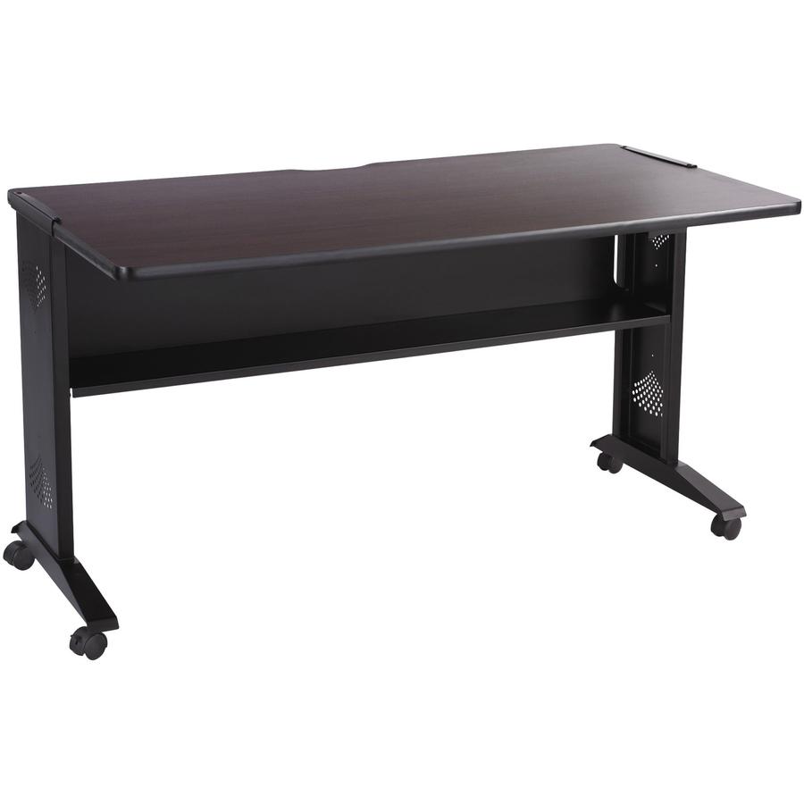 Safco 54"W Reversible Top Mobile Desk - Rectangle Top - 28" Table Top Length X 53.50" Table Top Width X 1" Table Top Thickness - Assembly Required - Medium Oak - Steel