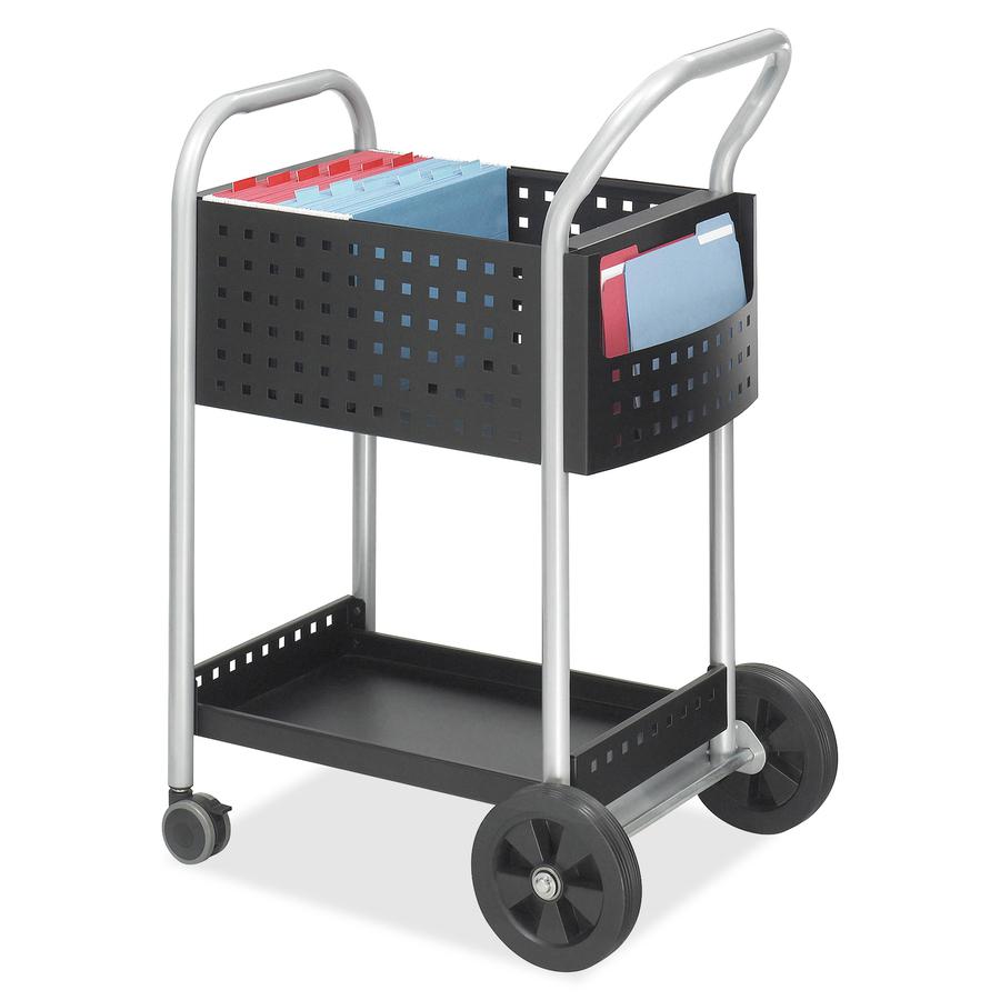 Safco Scoot Mail Cart - 2 Shelf - 300 lb Capacity - Steel - 22" Width x 27" Depth x 40.5" Height - Black, Silver