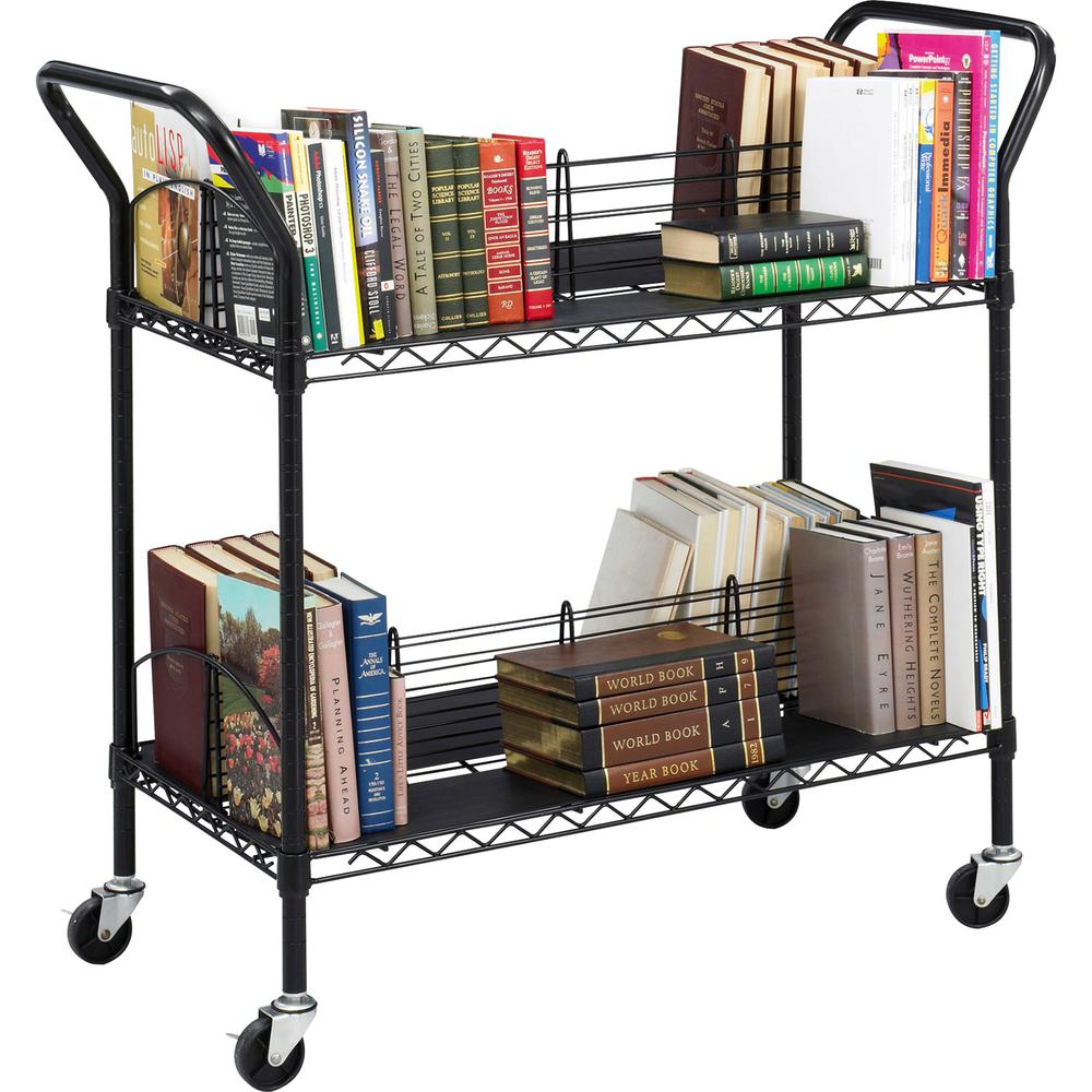 Safco Wire Book Cart - 4 Shelf - 200 lb Capacity - 4 Casters - Steel - 34" Width x 19.3" Depth x 40.5" Height - Black