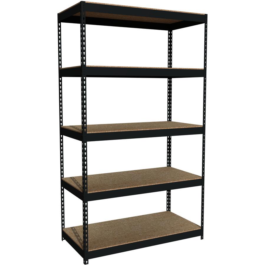 Lorell Riveted Steel Shelving - 5 Compartments - 84" H x 48" W x 24" D - Heavy Duty - Rust Resistant - 28% Recycled - Black - Steel - 1 Each
