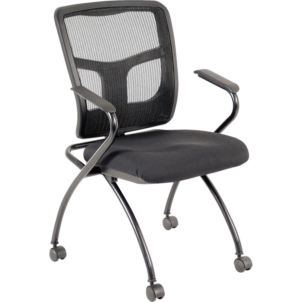 Lorell Mesh Back Fabric Seat Nesting Chairs - Black - 2 / Carton