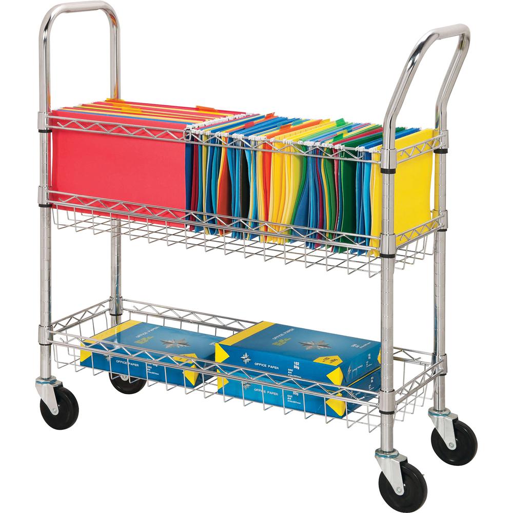Lorell Wire Mail Cart - 99.21 lb Capacity - 4 Casters - Steel - 34.3" Width x 12.5" Depth x 40" Height - Chrome