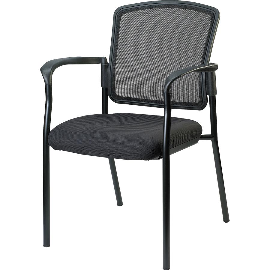 Lorell Breathable Mesh Guest Chair - Black Fabric Seat - Steel Frame - Armrest