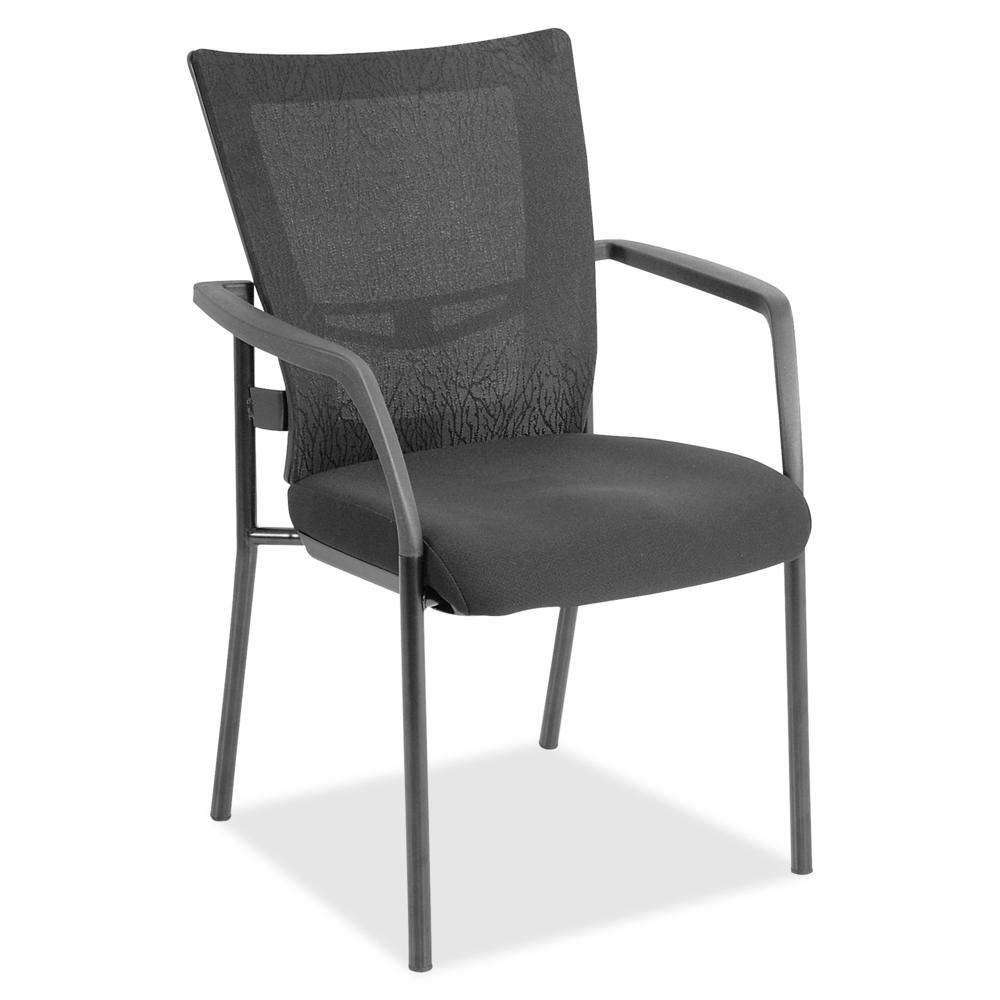 Lorell Mesh Back Guest Chair - Black Fabric Seat - Nylon Back - Powder Coated Frame - Four-legged Base - Black/Gray - Armrest - 1 Each