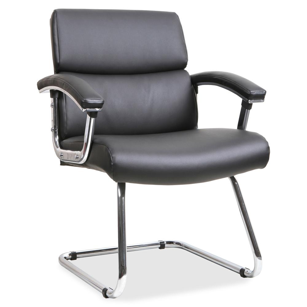 Lorell Black Leather Guest Chair - Sled Base - 1 Each