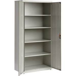 Lorell Fortress Storage Cabinet - 36" x 18" x 72" - 5 Shelves - Locking Handle, Hinged Door - Light Gray - Powder Coated Steel - Recycled