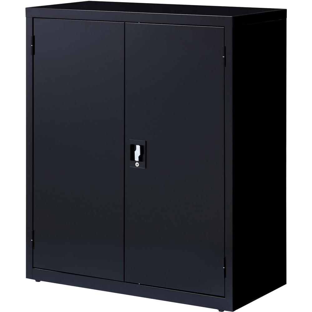 Lorell Fortress Series Storage Cabinets - 18" x 36" x 42" - 3 Shelves - Recessed Locking Handle, Hinged Door - Black - Powder Coated Steel - Recycled