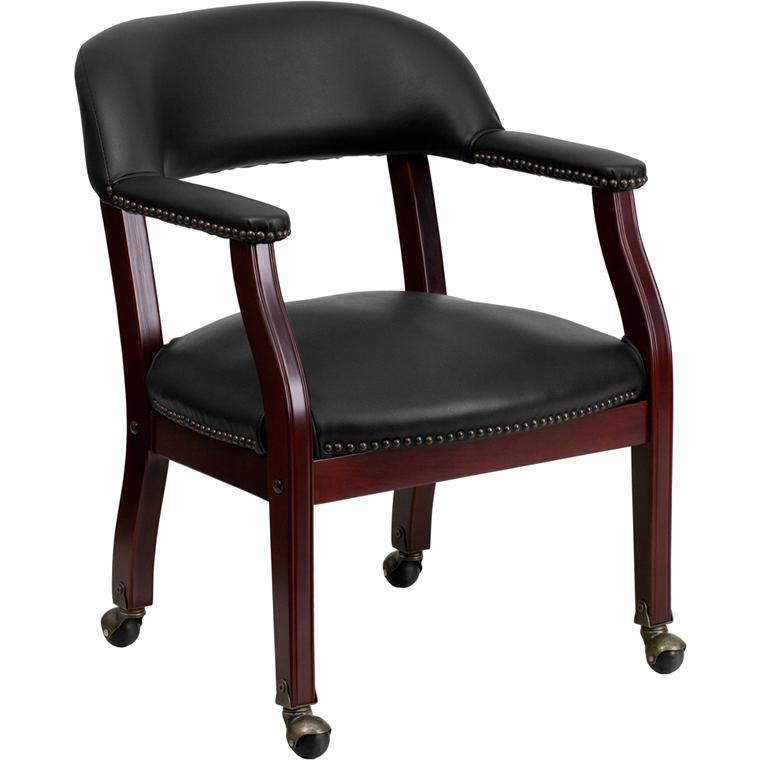 Black Vinyl Conference Chair with Nail Trim and Casters