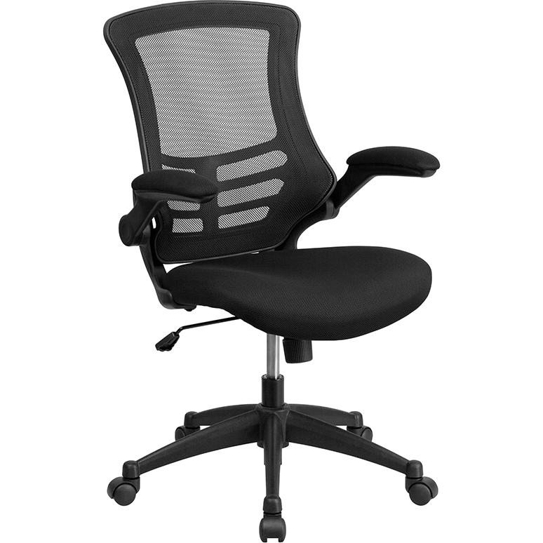 Black Mesh Swivel Ergonomic Task Office Chair with Flip-Up Arms, BIFMA Certified