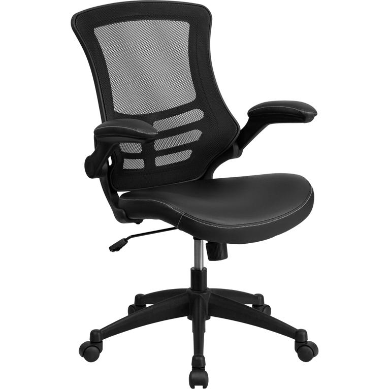 Mid-Back Black Mesh and LeatherSoft Desk Chair with Wheels | Swivel Chair for Home Office