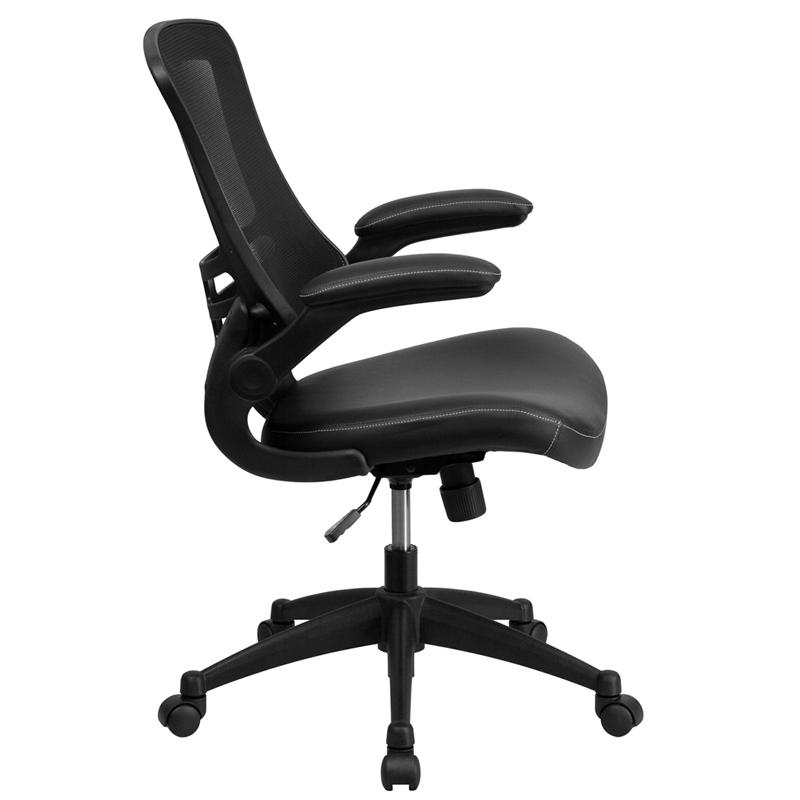 Mid-Back Black Mesh and LeatherSoft Desk Chair with Wheels | Swivel Chair for Home Office