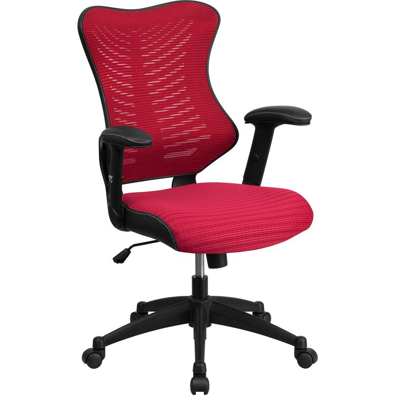 Burgundy Mesh Executive Office Chair with Adjustable Arms