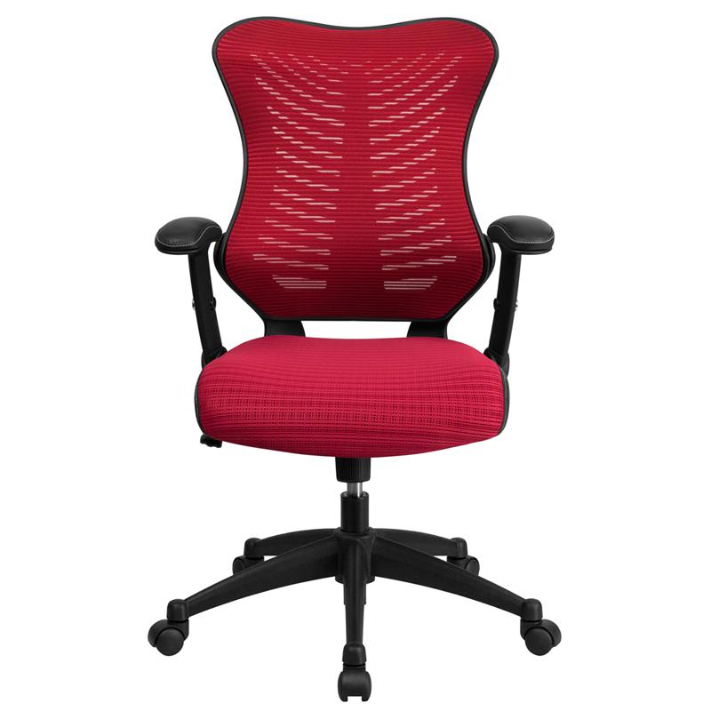Burgundy Mesh Executive Office Chair with Adjustable Arms