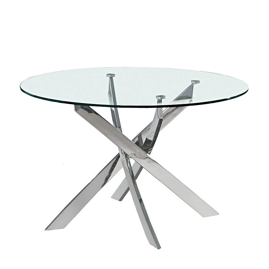 Image of 54.4" Round Dining Table W/ Glass Top And Chrome Legs