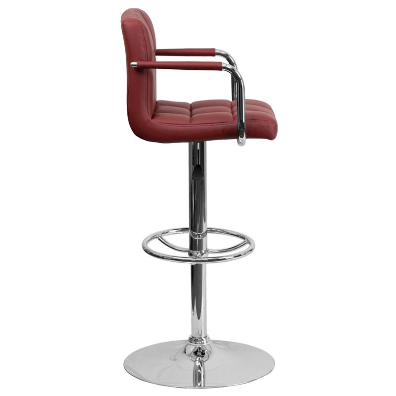 Burgundy Quilted Vinyl Barstool with Arms and Chrome Base