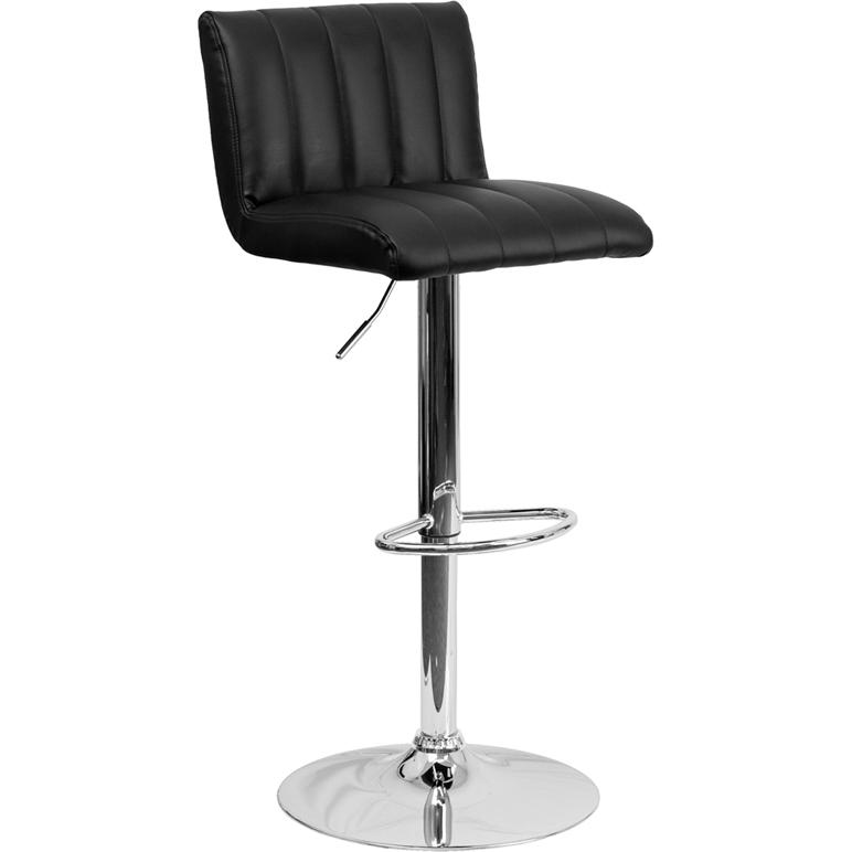 Black Vinyl Adjustable Height Barstool with Stitch Back/Seat and Chrome Base