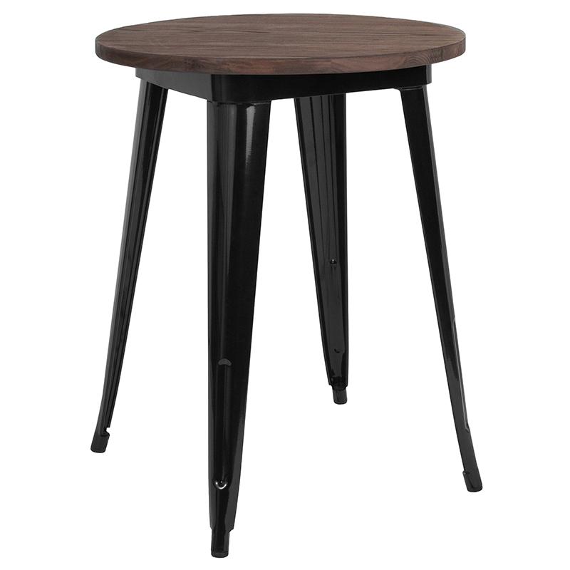 Image of 24" Round Black Metal Indoor Table With Walnut Rustic Wood Top
