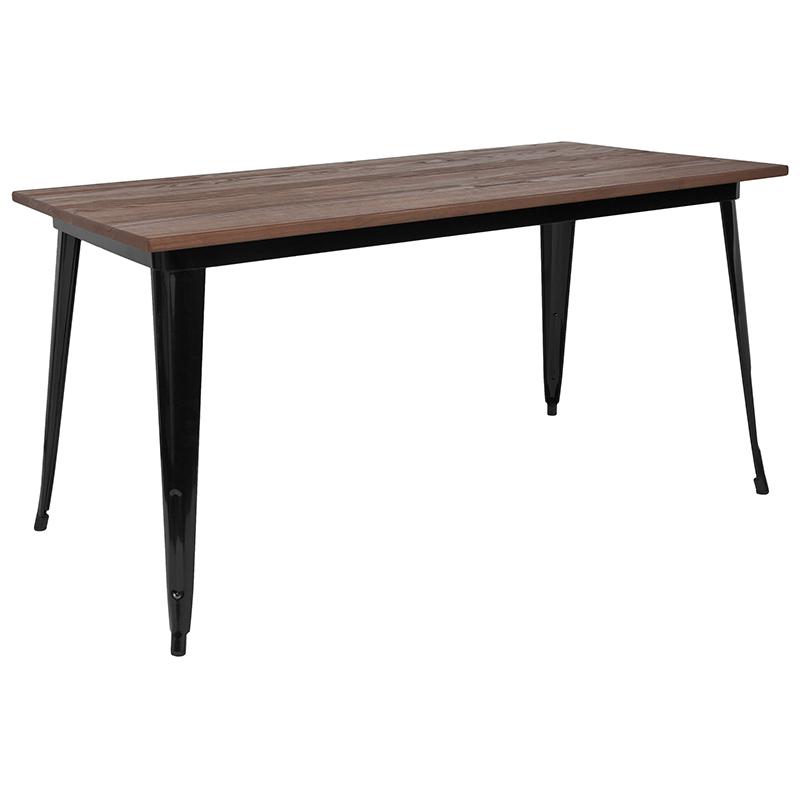 Image of 30.25" X 60" Rectangular Black Metal Indoor Table With Walnut Rustic Wood Top