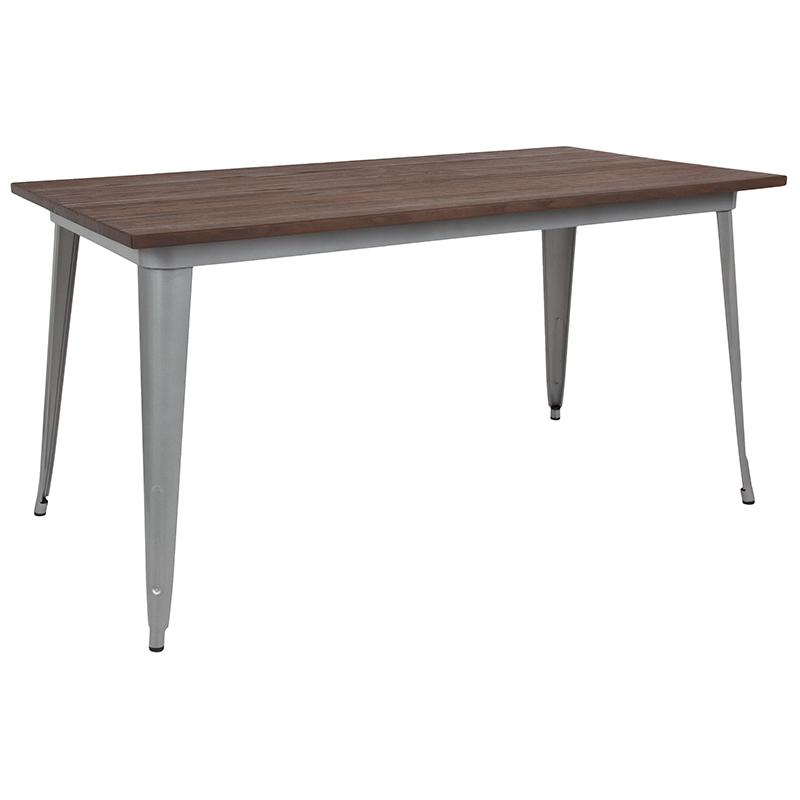 Image of 30.25" X 60" Rectangular Silver Metal Indoor Table With Walnut Rustic Wood Top