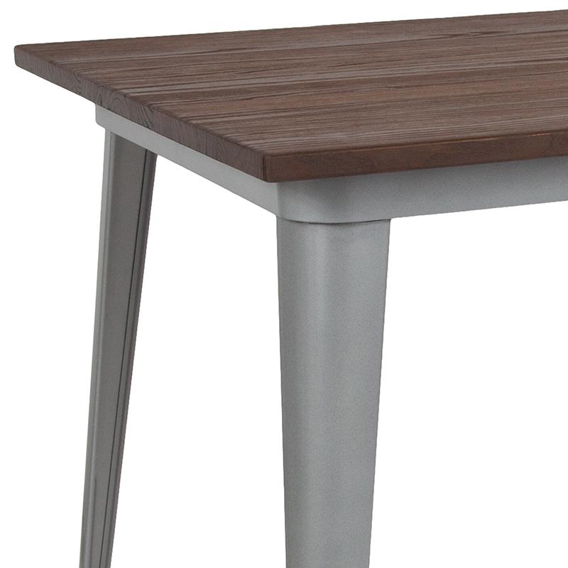 30.25" X 60" Rectangular Silver Metal Indoor Table With Walnut Rustic Wood Top