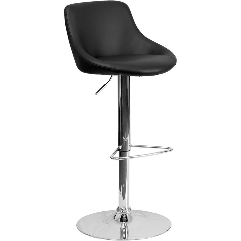 Black Vinyl Bucket Seat Barstool with Adjustable Height and Chrome Base