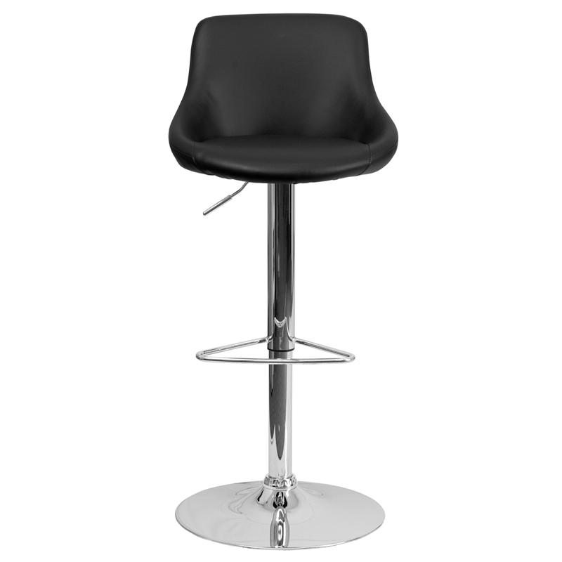 Black Vinyl Bucket Seat Barstool with Adjustable Height and Chrome Base