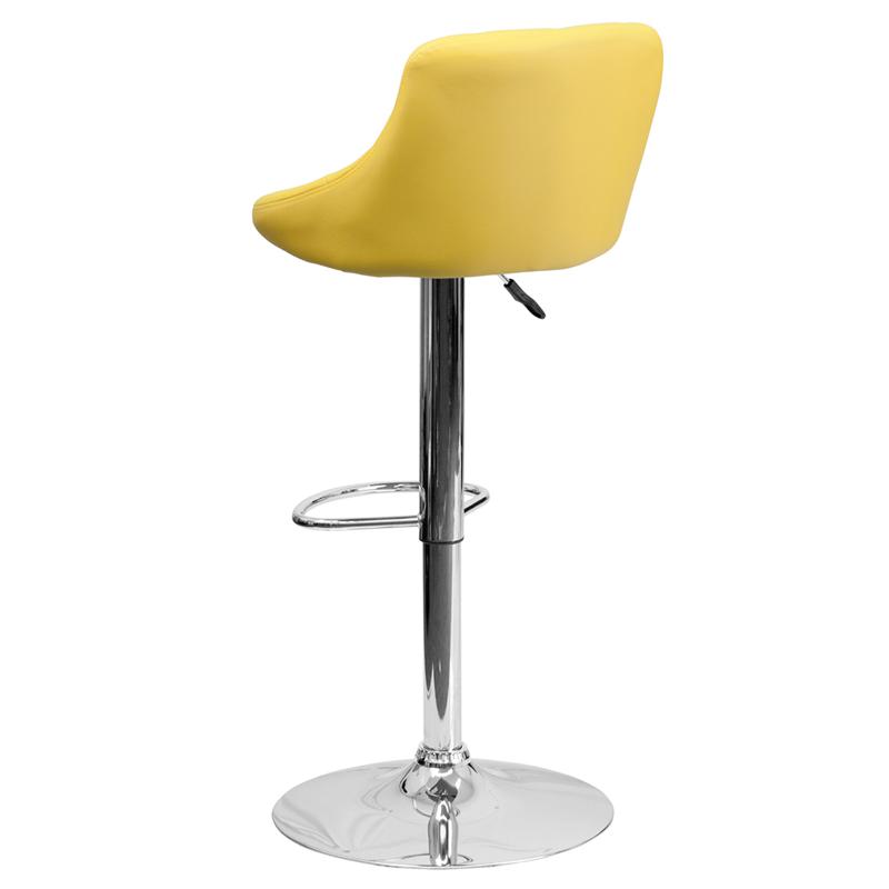 Yellow Vinyl Bucket Seat Barstool with Adjustable Height, Diamond Pattern Back, and Chrome Base