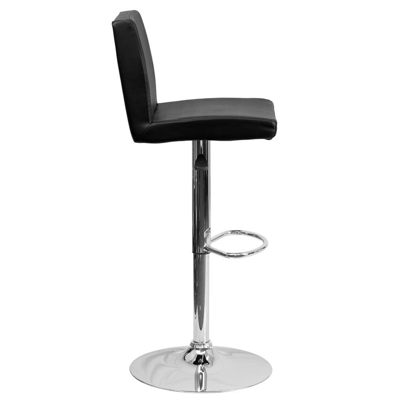 Black Vinyl Adjustable Height Barstool with Panel Back and Chrome Base