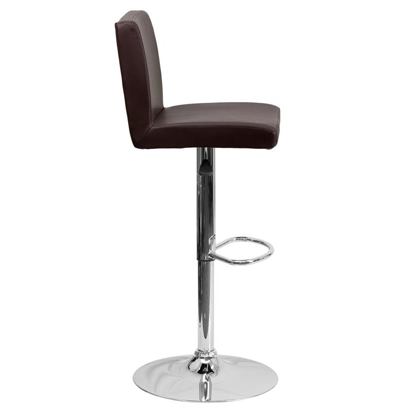 Brown Vinyl Adjustable Height Barstool with Panel Back and Chrome Base