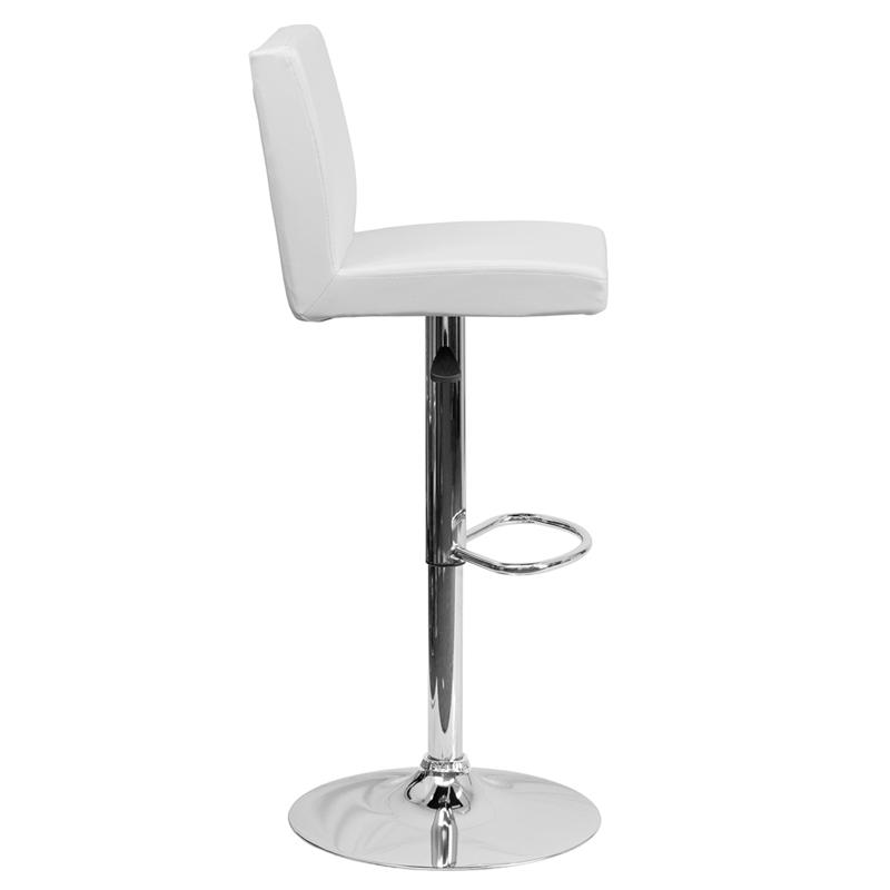 White Vinyl Adjustable Height Barstool with Panel Back and Chrome Base