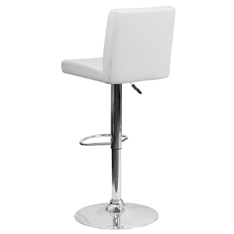 White Vinyl Adjustable Height Barstool with Panel Back and Chrome Base