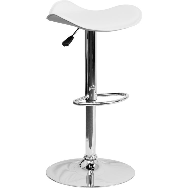 White Vinyl Adjustable Height Barstool with Wavy Seat and Chrome Base